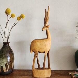 Beautiful MCM Hand Carved Wood Gazelle Art Figurine Sculpture